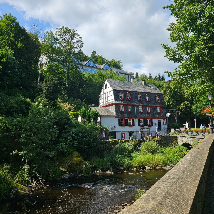 Half-timbered house beside the river in Monschau
