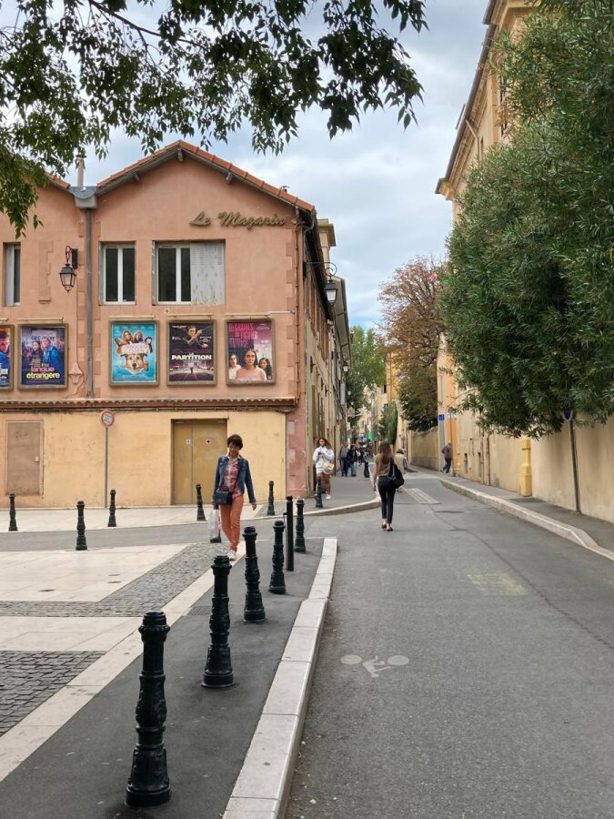 Street with a cinema in a Provencal town