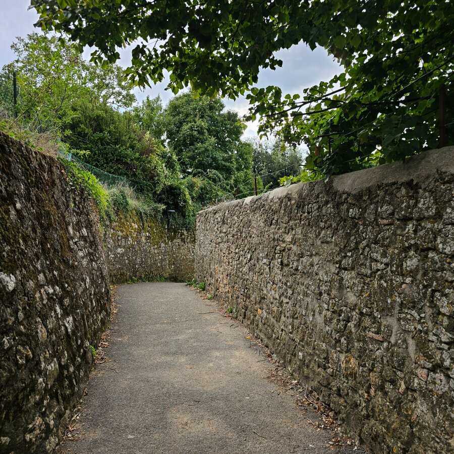Path along the town wall of Volterra under the trees