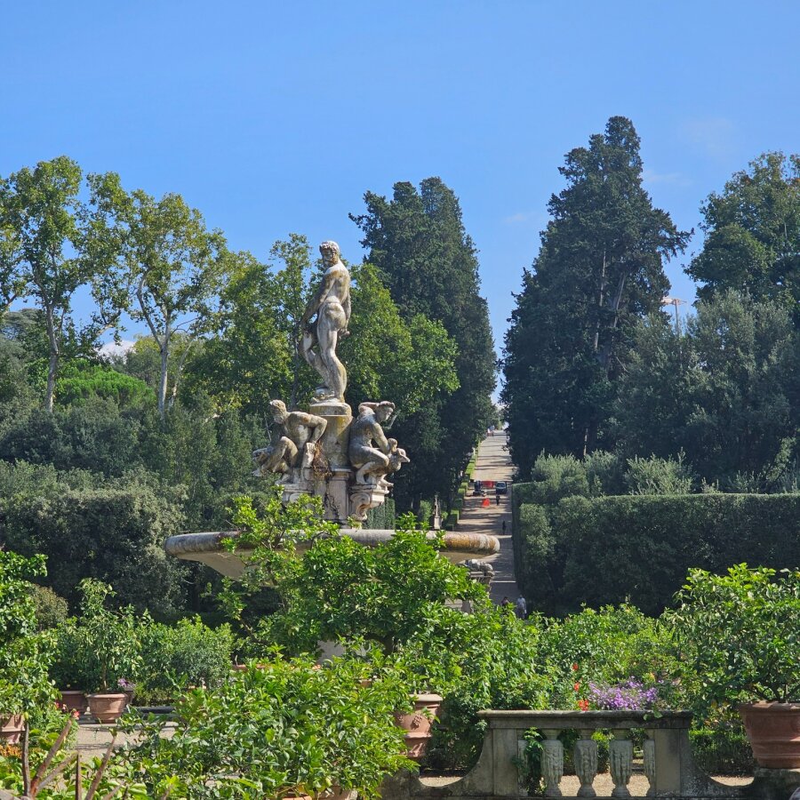 Statues and citrus trees in the Boboli Gardens in Florence