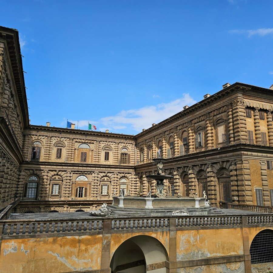 The facade of Palazzo Pitti seen from the Boboli Gardens