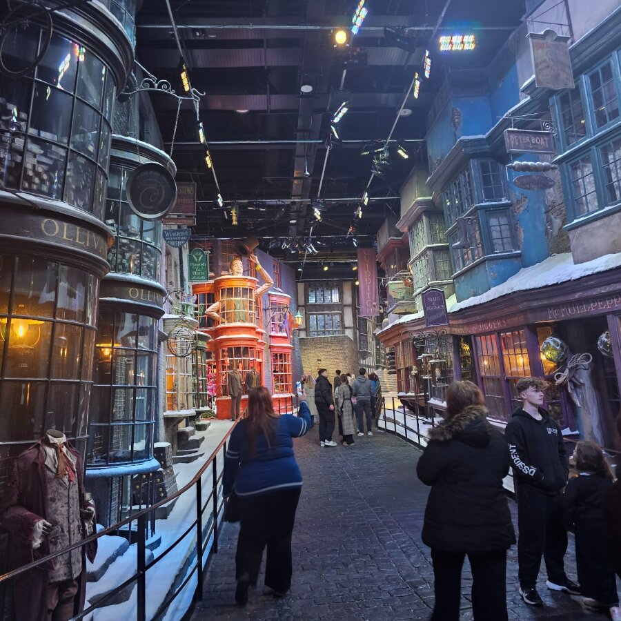 Diagon Alley with visitors at the Harry Potter Studio Tour