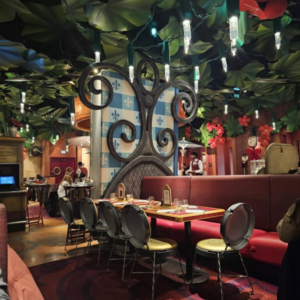 Chez Remy restaurant interior with oversized decor and giant plates